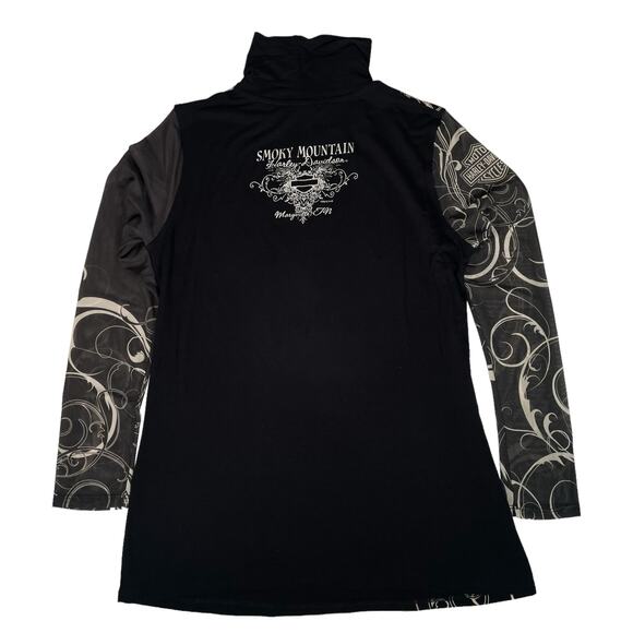 Harley Davidson Women's Long Sleeve Shirt Size Medium Sheer Knit Top Black - Picture 2 of 8